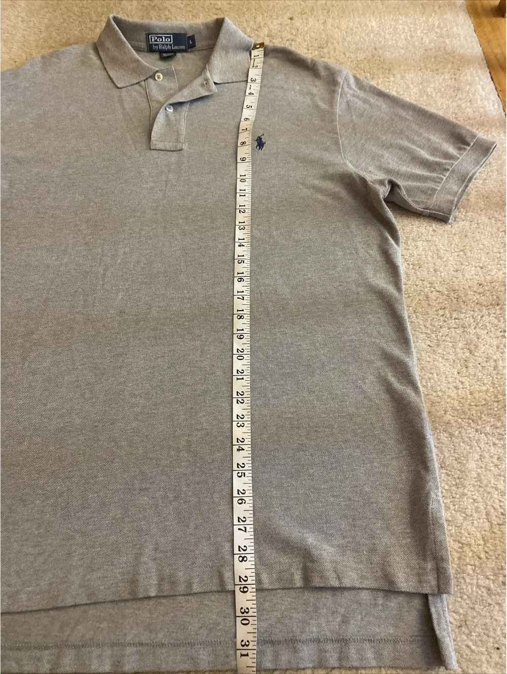 Ralph Lauren Polo Golf Shirt Large Gray Casual Classic Knit Blue PONY